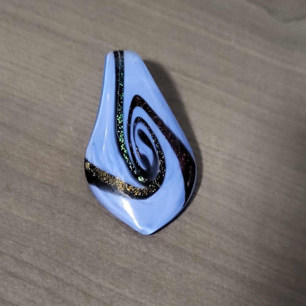 Vintage Murano Swirl Blue Glitter Glass Necklace Pendant